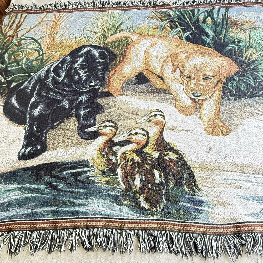 Linda Picken Labrador Puppy Tapestry Throw Duck Hunting Lodge Cottage 60x50